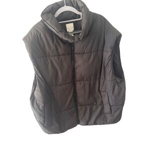 HM Oversized Puffy Vest Womens Large Black Puffer Sleeveless Quilted Jacket Zip